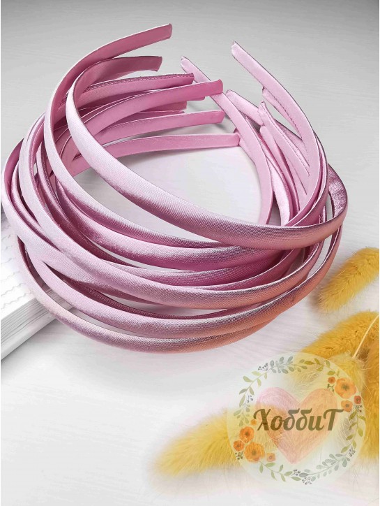 Ободки 1см. пластиковые с атласной тканью (светло-розовый)